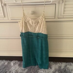 Trina Turk Cream and Teal Mini Dress